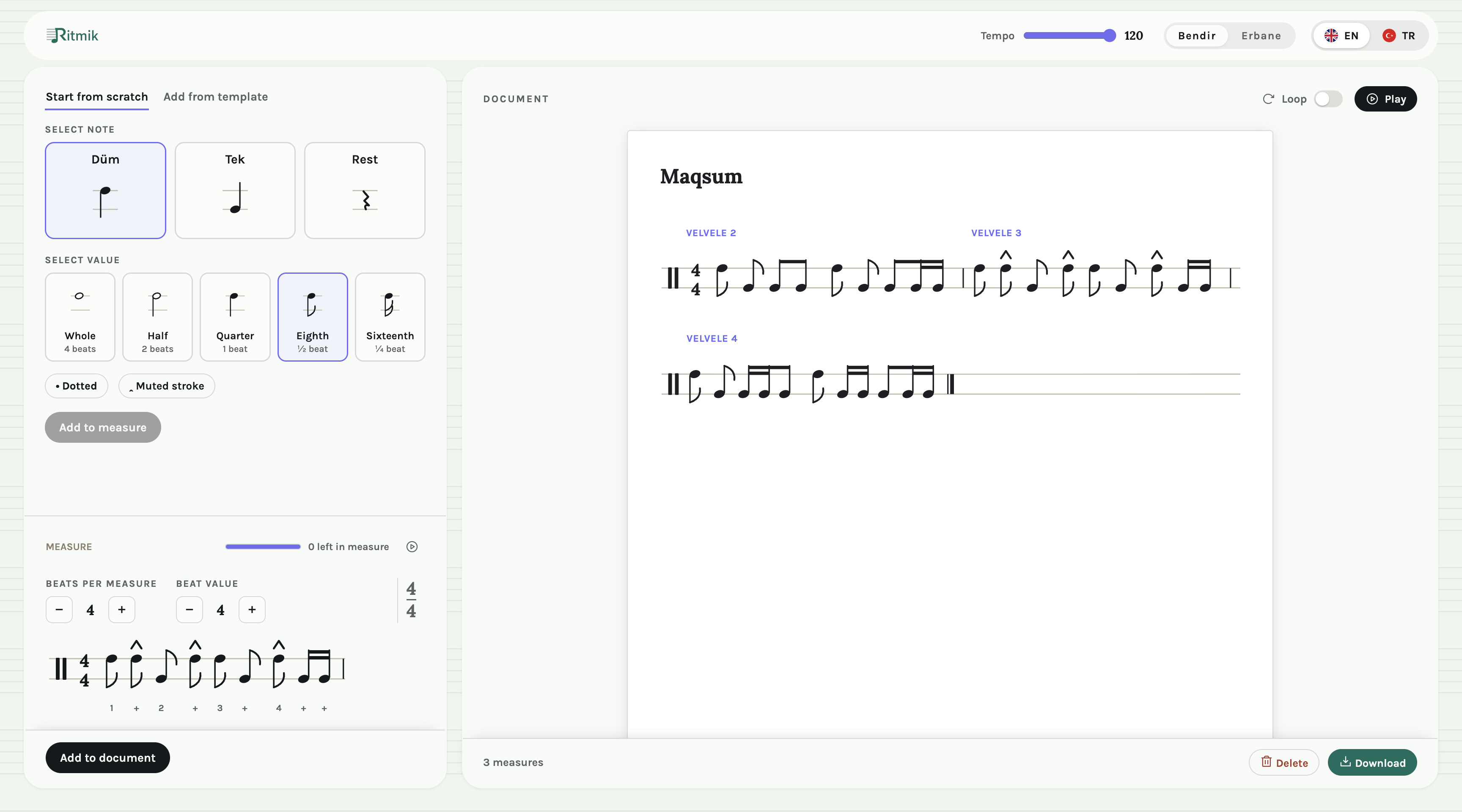 Ritmik running in a web browser at ritmik.net